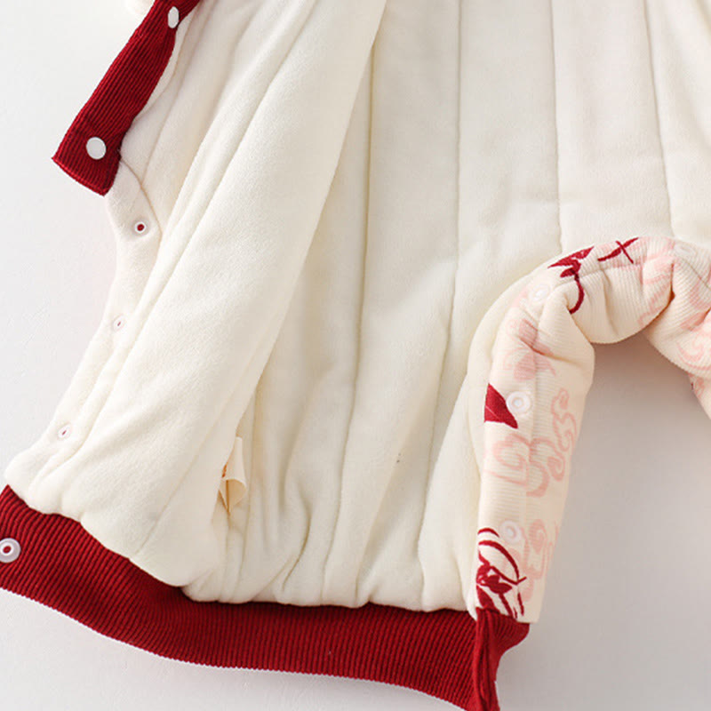 Buddha Stones Winter Butterfly Auspicious Clouds Design Baby Girl Cotton Long Sleeve One-pieces Rompers - image 7