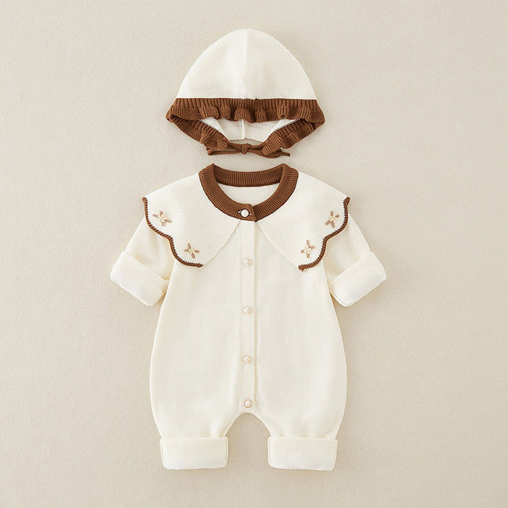 Buddha Stones Spring Fall Color Blocking Baby Girl Long Sleeve Hooded Knitted One-pieces Rompers - White - 9-12M - image 4