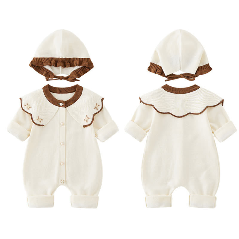 Buddha Stones Spring Fall Color Blocking Baby Girl Long Sleeve Hooded Knitted One-pieces Rompers - image 6