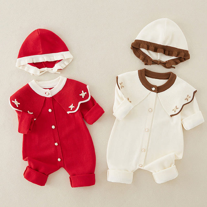 Buddha Stones Spring Fall Color Blocking Baby Girl Long Sleeve Hooded Knitted One-pieces Rompers - image 17