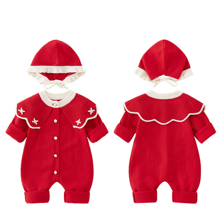 Buddha Stones Spring Fall Color Blocking Baby Girl Long Sleeve Hooded Knitted One-pieces Rompers - image 3