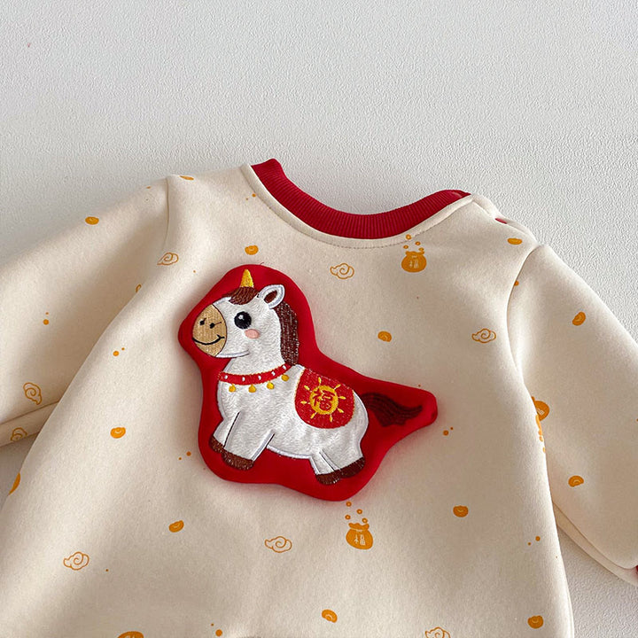 Buddha Stones Winter Year of the Horse Design Baby Girl Boy Cotton Long Sleeve One-pieces Rompers - image 4