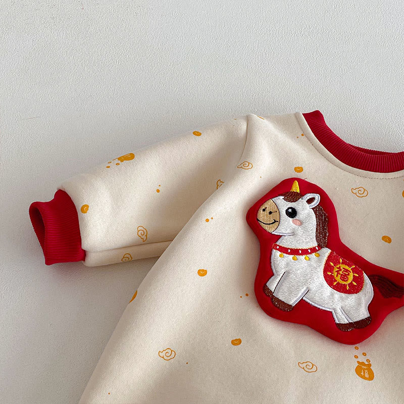 Buddha Stones Winter Year of the Horse Design Baby Girl Boy Cotton Long Sleeve One-pieces Rompers - image 5