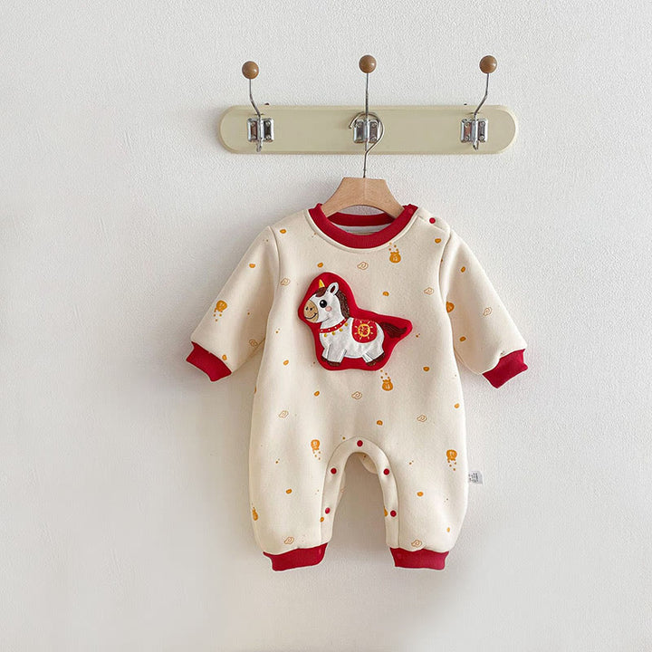 Buddha Stones Winter Year of the Horse Design Baby Girl Boy Cotton Long Sleeve One-pieces Rompers - image 3