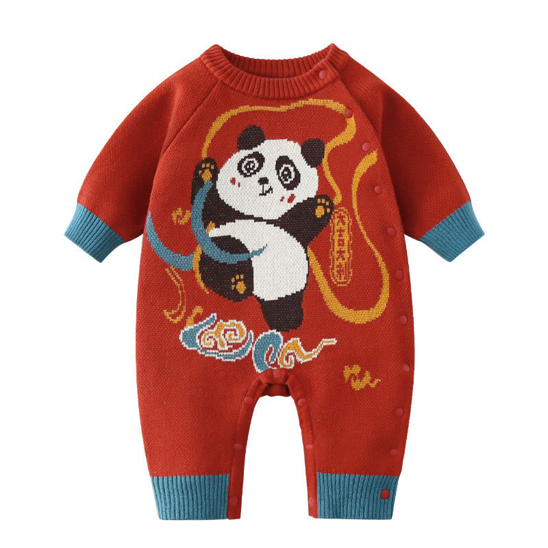 Buddha Stones Fall Winter Red Panda Pattern Baby Boy Girl Cotton Long Sleeve Knitted One-pieces Rompers - image 10