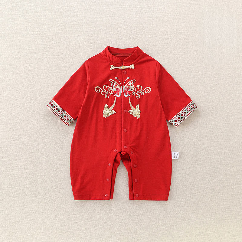Buddha Stones Spring Fall Red Butterfly Design Baby Girl Cotton Long Sleeve One-pieces Rompers - Red - 10-15M - image 0