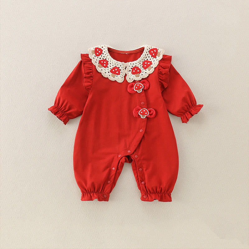 Buddha Stones Spring Fall Red Strawberry Design Baby Girl Cotton Long Sleeve One-pieces Rompers - Red - 10-15M - image 0