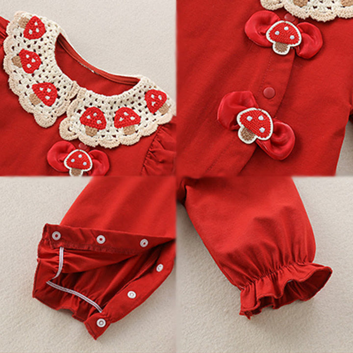 Buddha Stones Spring Fall Red Strawberry Design Baby Girl Cotton Long Sleeve One-pieces Rompers - image 4