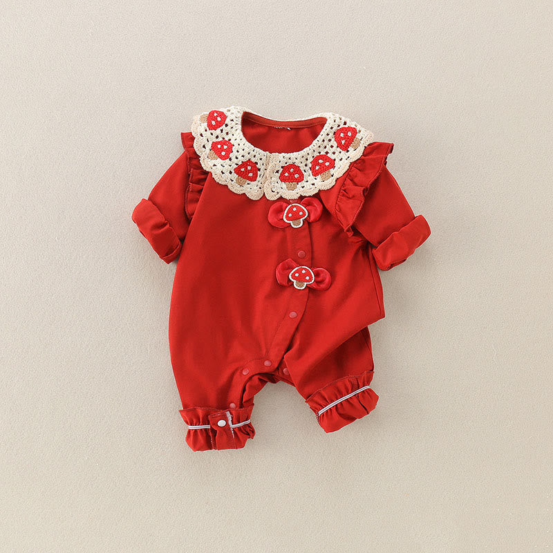 Buddha Stones Spring Fall Red Strawberry Design Baby Girl Cotton Long Sleeve One-pieces Rompers - image 3