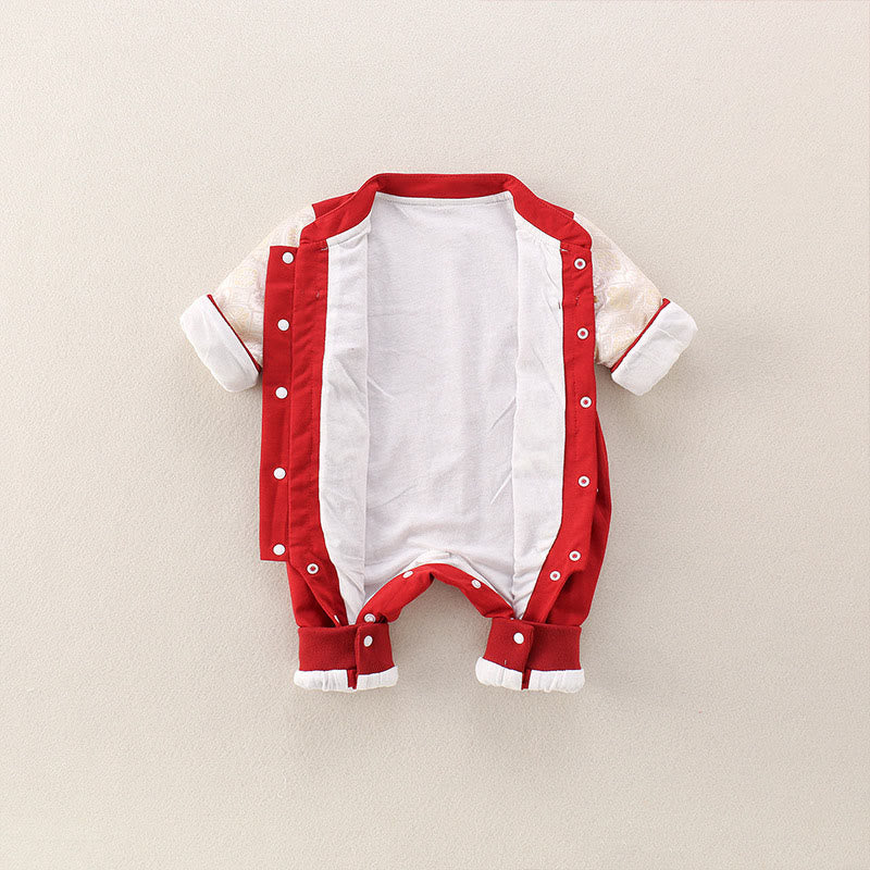 Buddha Stones Spring Fall Red Year of the Horse Good fortune Design Baby Girl Boy Cotton Long Sleeve One-pieces Rompers - image 4