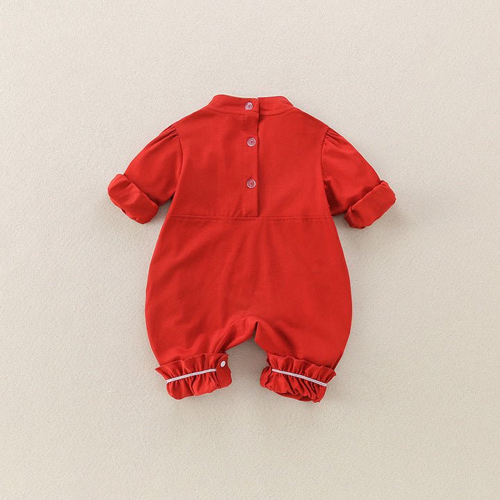 Buddha Stones Spring Fall Red Rabbit Design Baby Girl Cotton Long Sleeve One-pieces Rompers - image 3