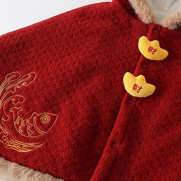 Buddha Stones Fall Winter Red Koi Fish Waves Design Baby Girl Boy Long Sleeve Cloak Jacket - image 6