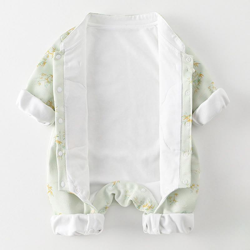 Buddha Stones Spring Fall Bamboo Flowers Design Baby Girl Cotton Long Sleeve One-pieces Rompers - image 3