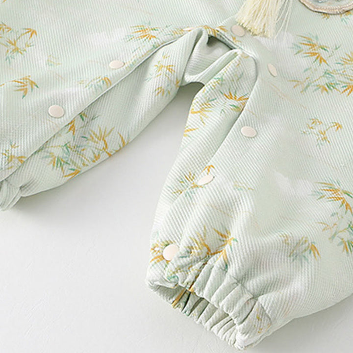 Buddha Stones Spring Fall Bamboo Flowers Design Baby Girl Cotton Long Sleeve One-pieces Rompers - image 8