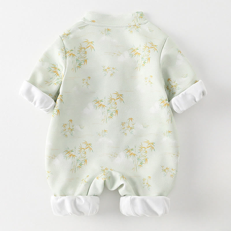 Buddha Stones Spring Fall Bamboo Flowers Design Baby Girl Cotton Long Sleeve One-pieces Rompers - image 2