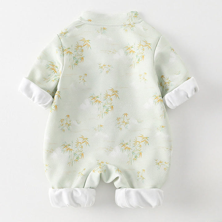 Buddha Stones Spring Fall Bamboo Flowers Design Baby Girl Cotton Long Sleeve One-pieces Rompers - image 2