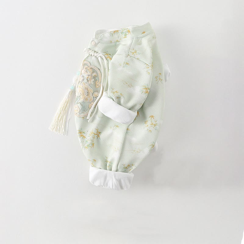 Buddha Stones Spring Fall Bamboo Flowers Design Baby Girl Cotton Long Sleeve One-pieces Rompers - image 4