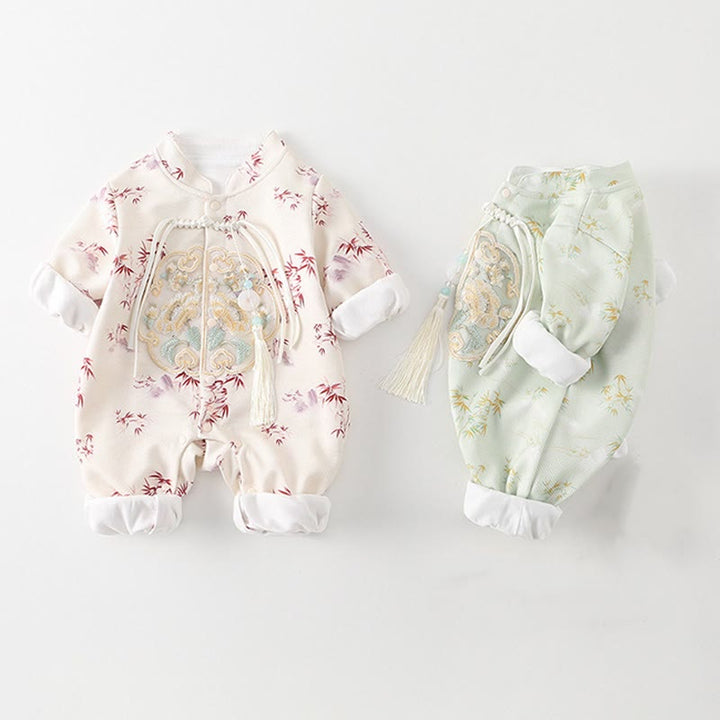 Buddha Stones Spring Fall Bamboo Flowers Design Baby Girl Cotton Long Sleeve One-pieces Rompers - image 16