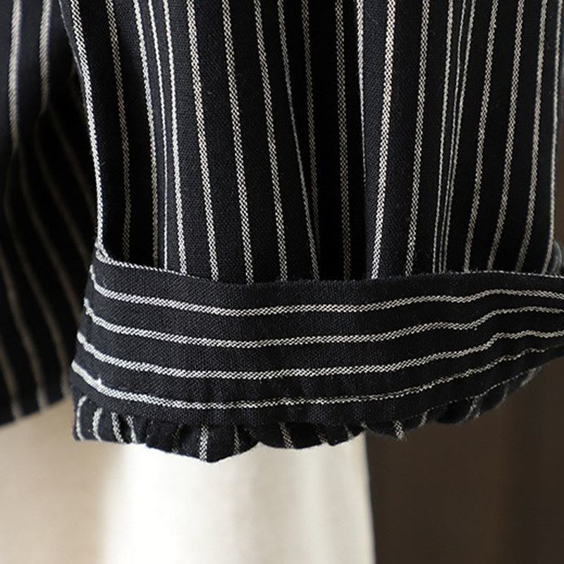 Buddha Stones Fall Stripe Stand Collar Buttons Women's Long Sleeve Shirt With Pocket - image 17