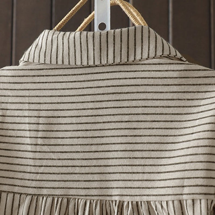 Buddha Stones Fall Stripe Stand Collar Buttons Women's Long Sleeve Shirt With Pocket - image 12