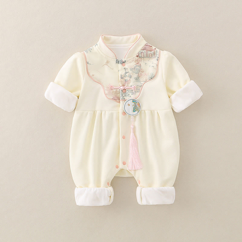 Buddha Stones Spring Fall Pavilion Design Baby Girl Cotton Long Sleeve One-pieces Rompers - image 3