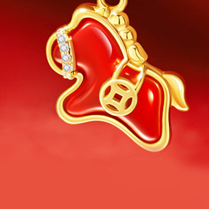 Buddha Stones Year Of The Horse Copper Coin 925 Sterling Silver Red Agate Blessing Necklace Pendants - image 3