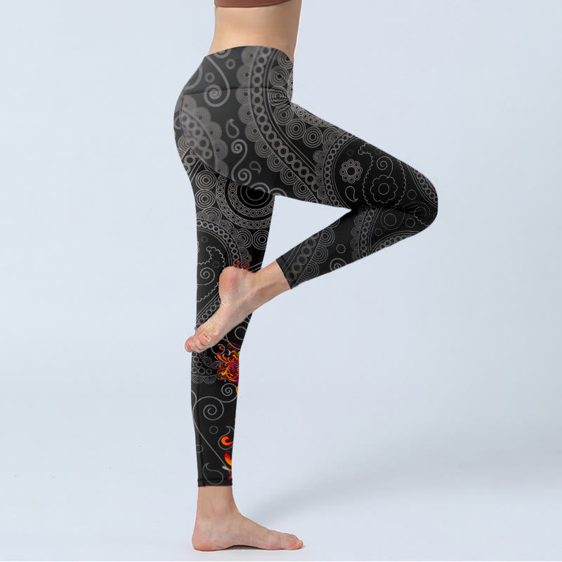 Buddha Stones Strong Contrast Flower Paisley Pattern Gym Leggings Women's Yoga Pants - image 3
