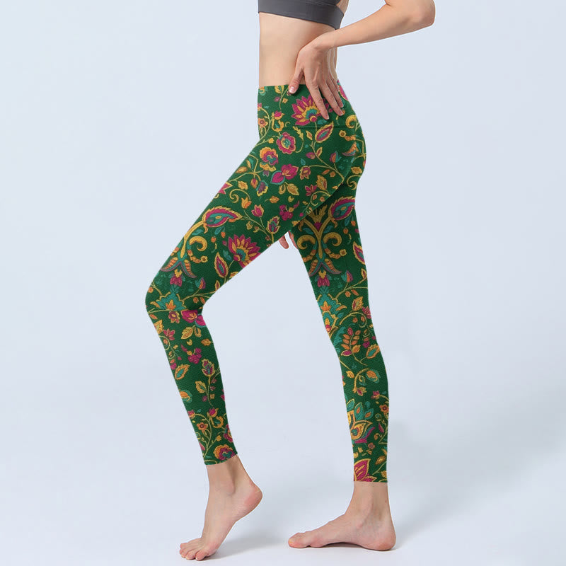 Buddha Stones Brightly Colored Flower Leaf Pattern Gym Leggings Women's Yoga Pants - image 2