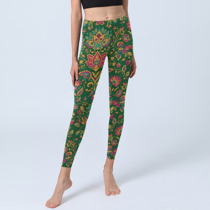 Buddha Stones Brightly Colored Flower Leaf Pattern Gym Leggings Women's Yoga Pants - image 5