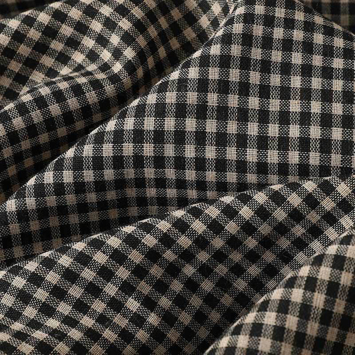 Buddha Stones Fall Black White Plaid High Neck Lace-up Design Long Sleeve Midi Dress With Pockets - image 8