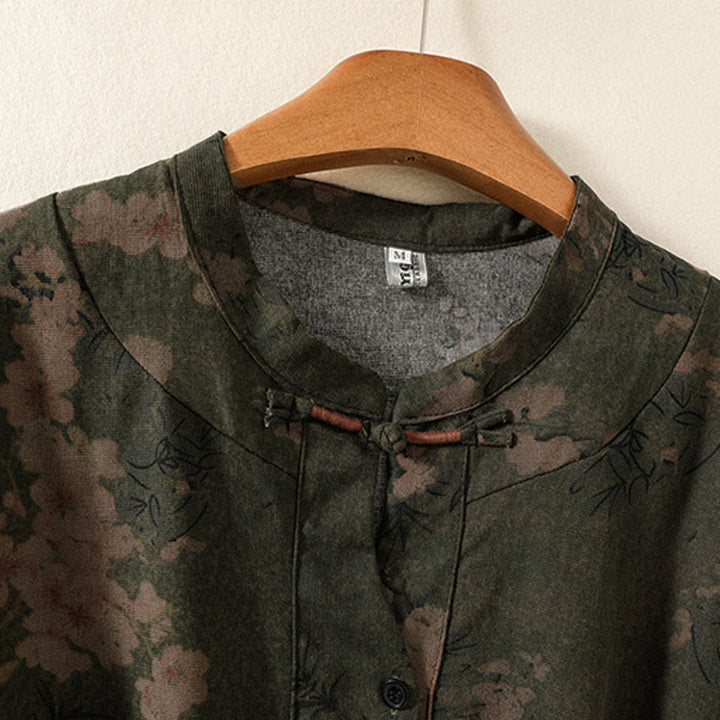 Buddha Stones Casual Flower Printed Pattern Buttons Design Long Sleeve Midi Dress With Pockets - image 1