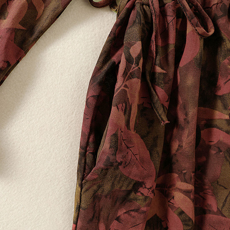 Buddha Stones Casual Flower Printed Pattern Buttons Design Long Sleeve Midi Dress With Pockets - image 14