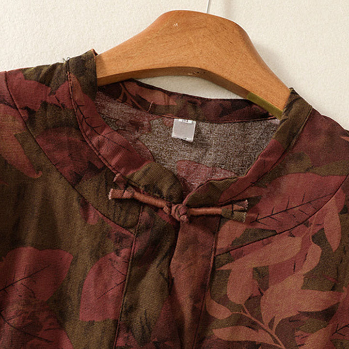 Buddha Stones Casual Flower Printed Pattern Buttons Design Long Sleeve Midi Dress With Pockets - image 9