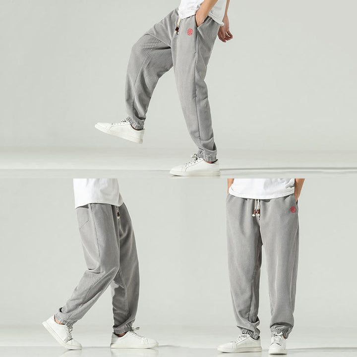 Buddha Stones Fall Plain Corduroy Embroidery Design Men's Harem Pants With Pockets - image 22