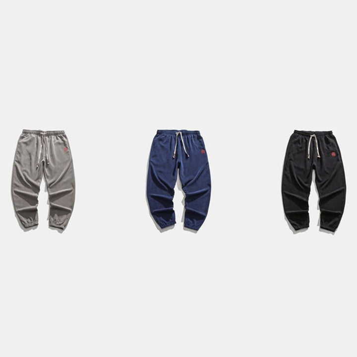 Buddha Stones Fall Plain Corduroy Embroidery Design Men's Harem Pants With Pockets - image 24