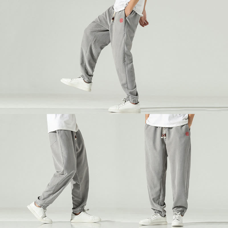 Buddha Stones Fall Plain Corduroy Embroidery Design Men's Harem Pants With Pockets - image 22