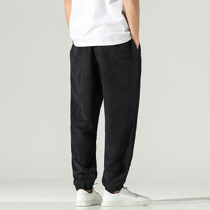 Buddha Stones Fall Plain Corduroy Embroidery Design Men's Harem Pants With Pockets - image 9