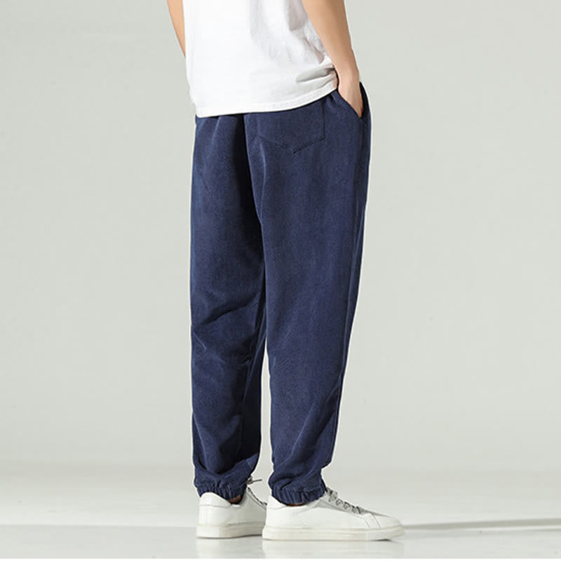 Buddha Stones Fall Plain Corduroy Embroidery Design Men's Harem Pants With Pockets - image 3