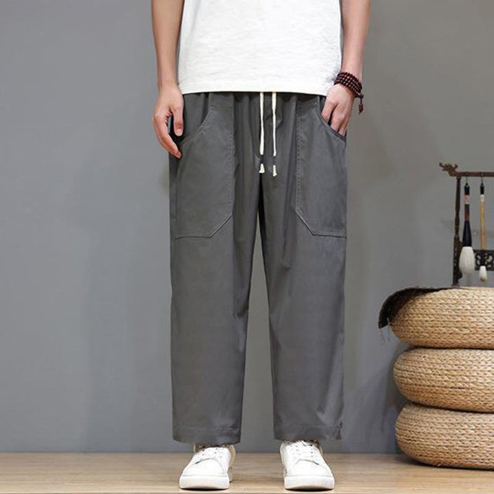 Buddha Stones Summer Solid Color Drawstring Straight Leg 7-8 Length Men's Pants With Pockets - image 9