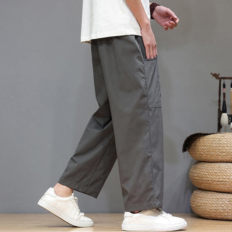 Buddha Stones Summer Solid Color Drawstring Straight Leg 7-8 Length Men's Pants With Pockets - image 13