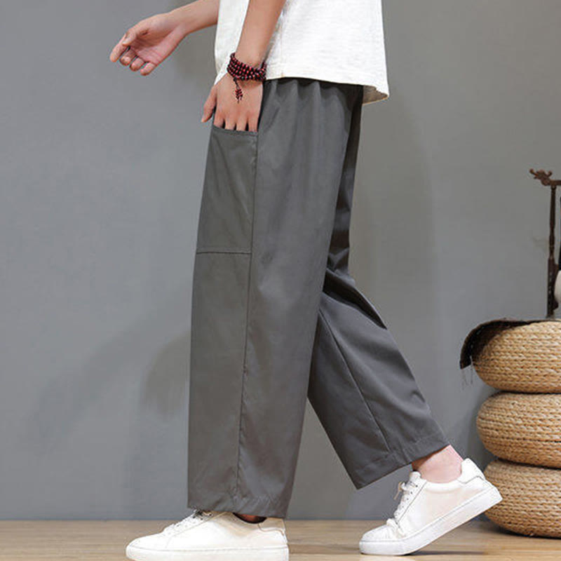 Buddha Stones Summer Solid Color Drawstring Straight Leg 7-8 Length Men's Pants With Pockets - image 14