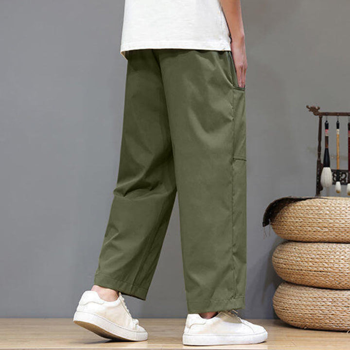 Buddha Stones Summer Solid Color Drawstring Straight Leg 7-8 Length Men's Pants With Pockets - image 6