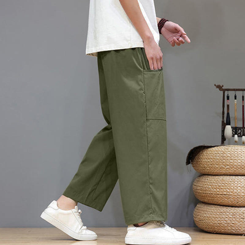 Buddha Stones Summer Solid Color Drawstring Straight Leg 7-8 Length Men's Pants With Pockets - image 3