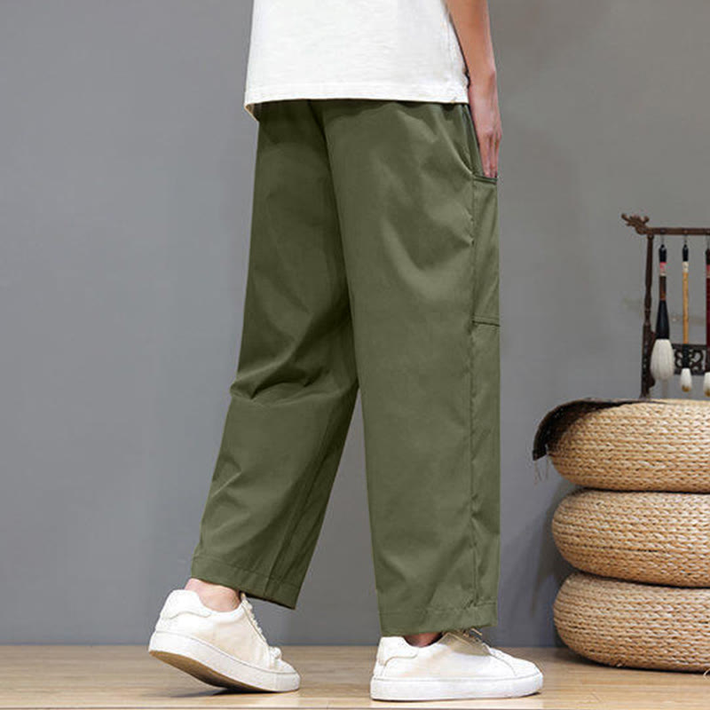 Buddha Stones Summer Solid Color Drawstring Straight Leg 7-8 Length Men's Pants With Pockets - image 6