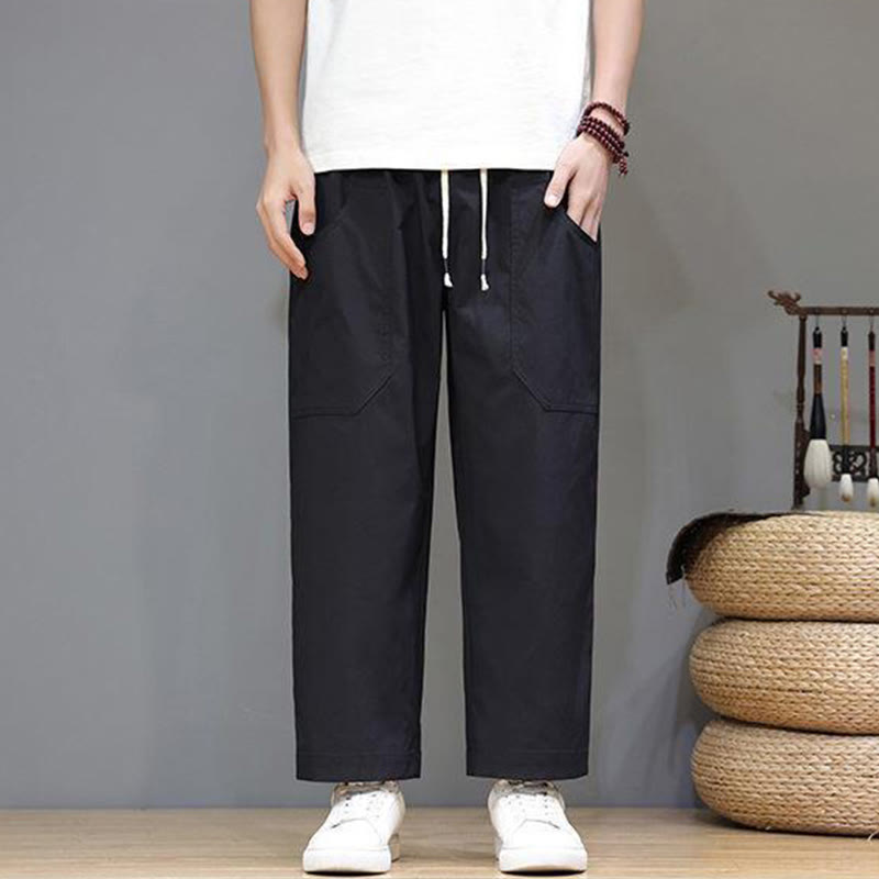 Buddha Stones Summer Solid Color Drawstring Straight Leg 7-8 Length Men's Pants With Pockets - image 17