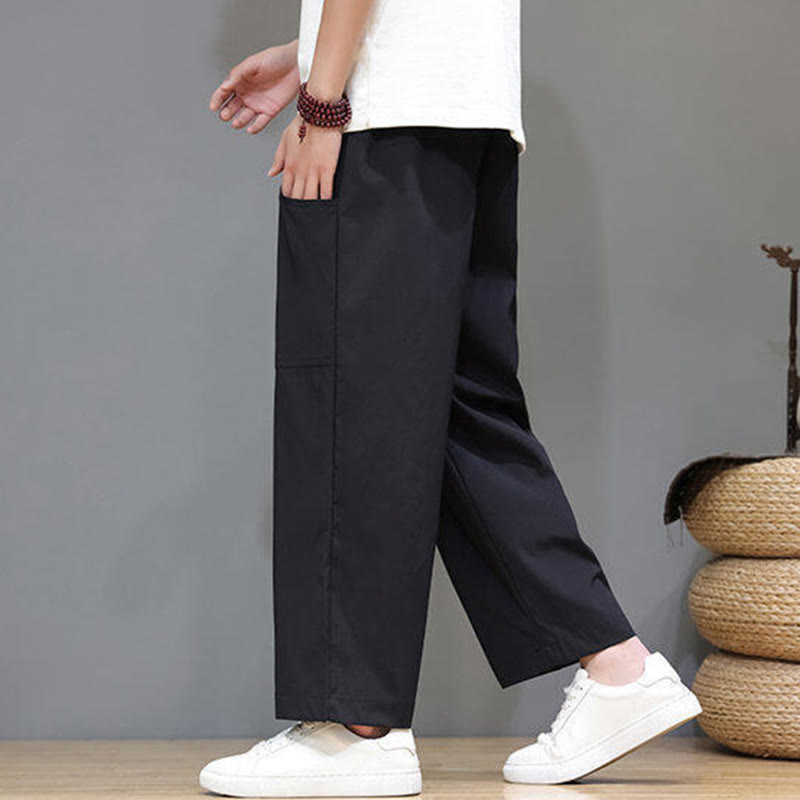 Buddha Stones Summer Solid Color Drawstring Straight Leg 7-8 Length Men's Pants With Pockets - image 19