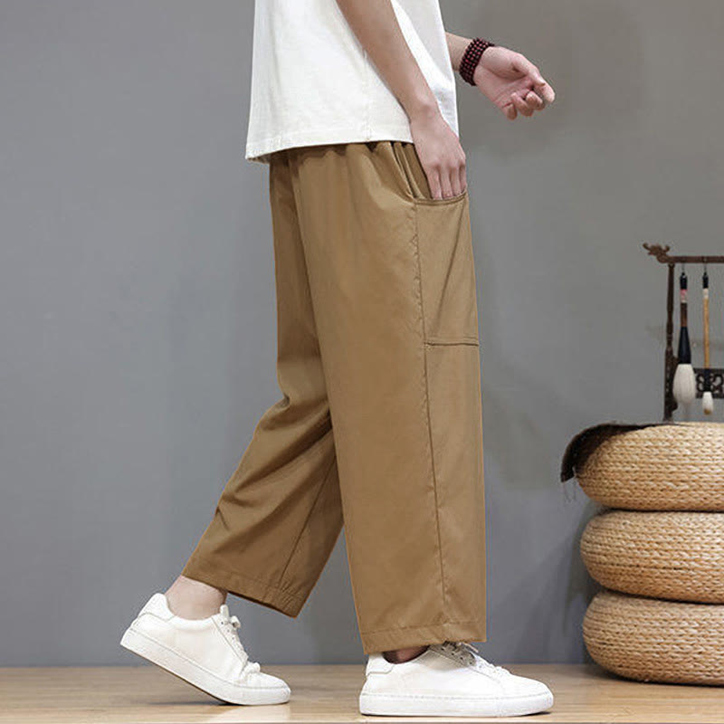 Buddha Stones Summer Solid Color Drawstring Straight Leg 7-8 Length Men's Pants With Pockets - image 26