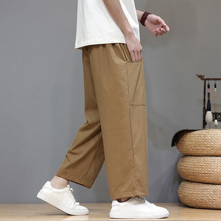 Buddha Stones Summer Solid Color Drawstring Straight Leg 7-8 Length Men's Pants With Pockets - image 26
