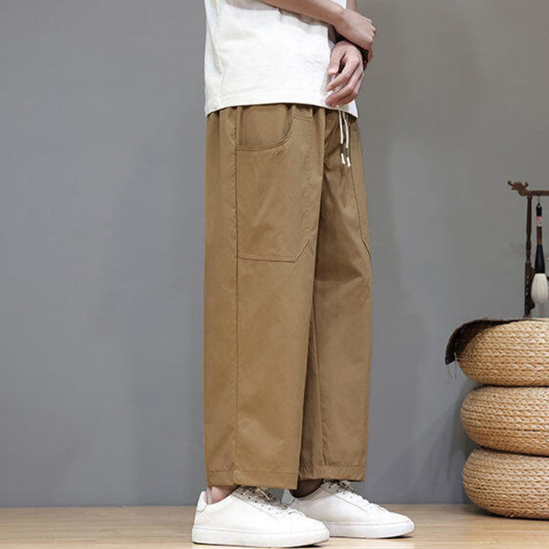 Buddha Stones Summer Solid Color Drawstring Straight Leg 7-8 Length Men's Pants With Pockets - image 29