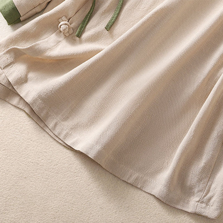 Buddha Stones Retro Lace-up Frog-Button Design Women's Three Quarter Sleeve Cotton Linen Shirt - image 12